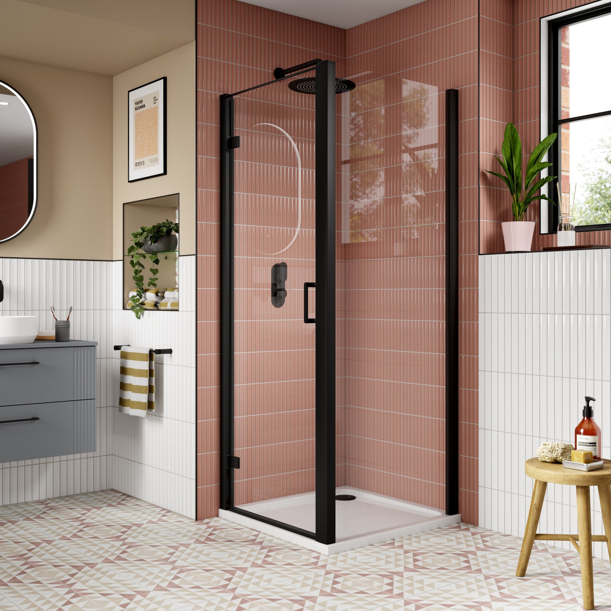 900mm Hinged Shower Door Matt Black Lume Contemporary 1900mm 8mm Glass