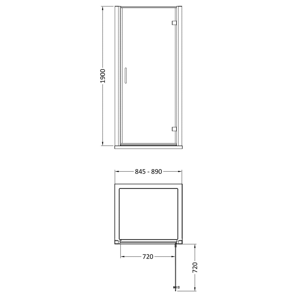 900mm Hinged Shower Door Matt Black Lume Contemporary 1900mm 8mm Glass