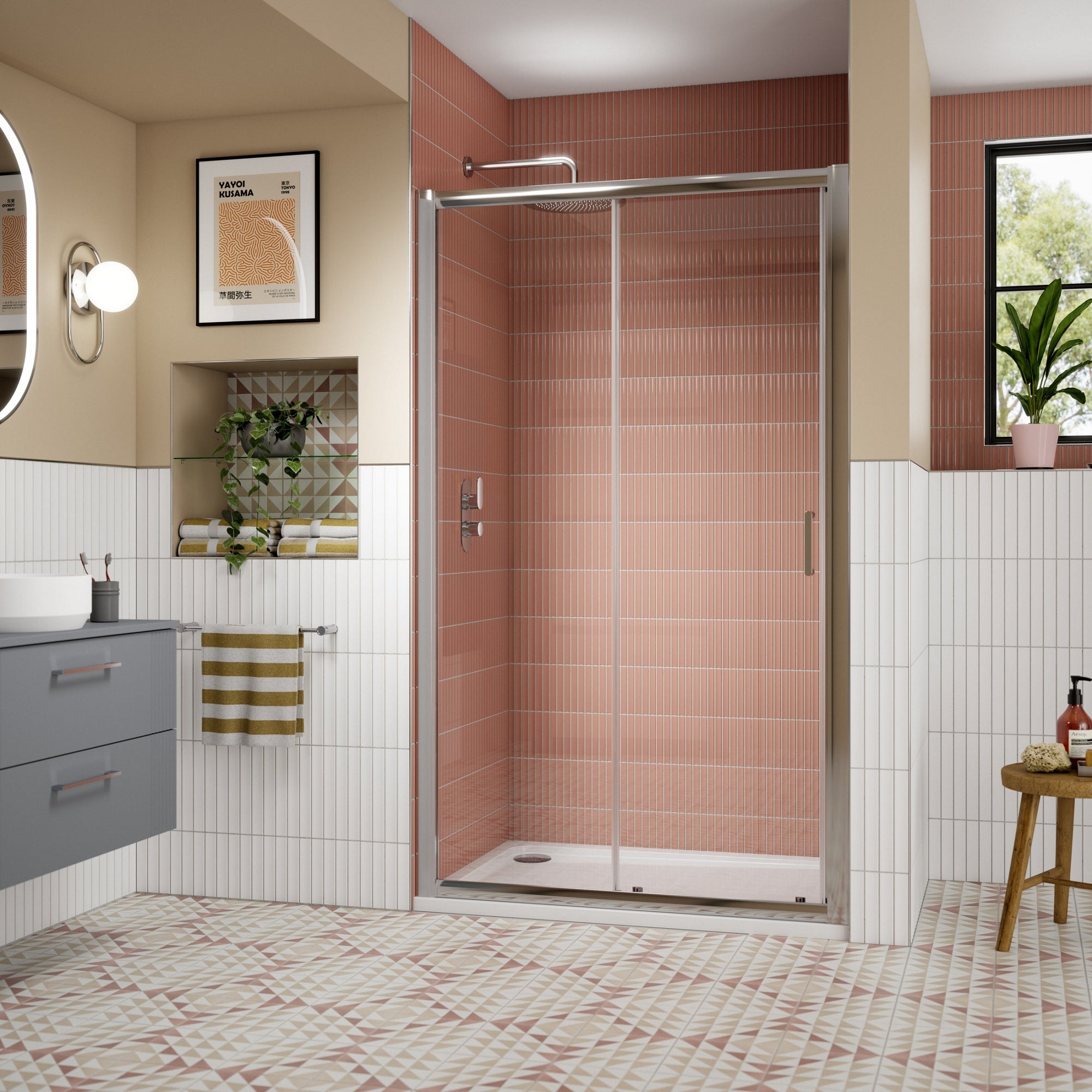 1200mm Sliding Shower Door Chrome Lume Contemporary 1900mm 8mm Glass