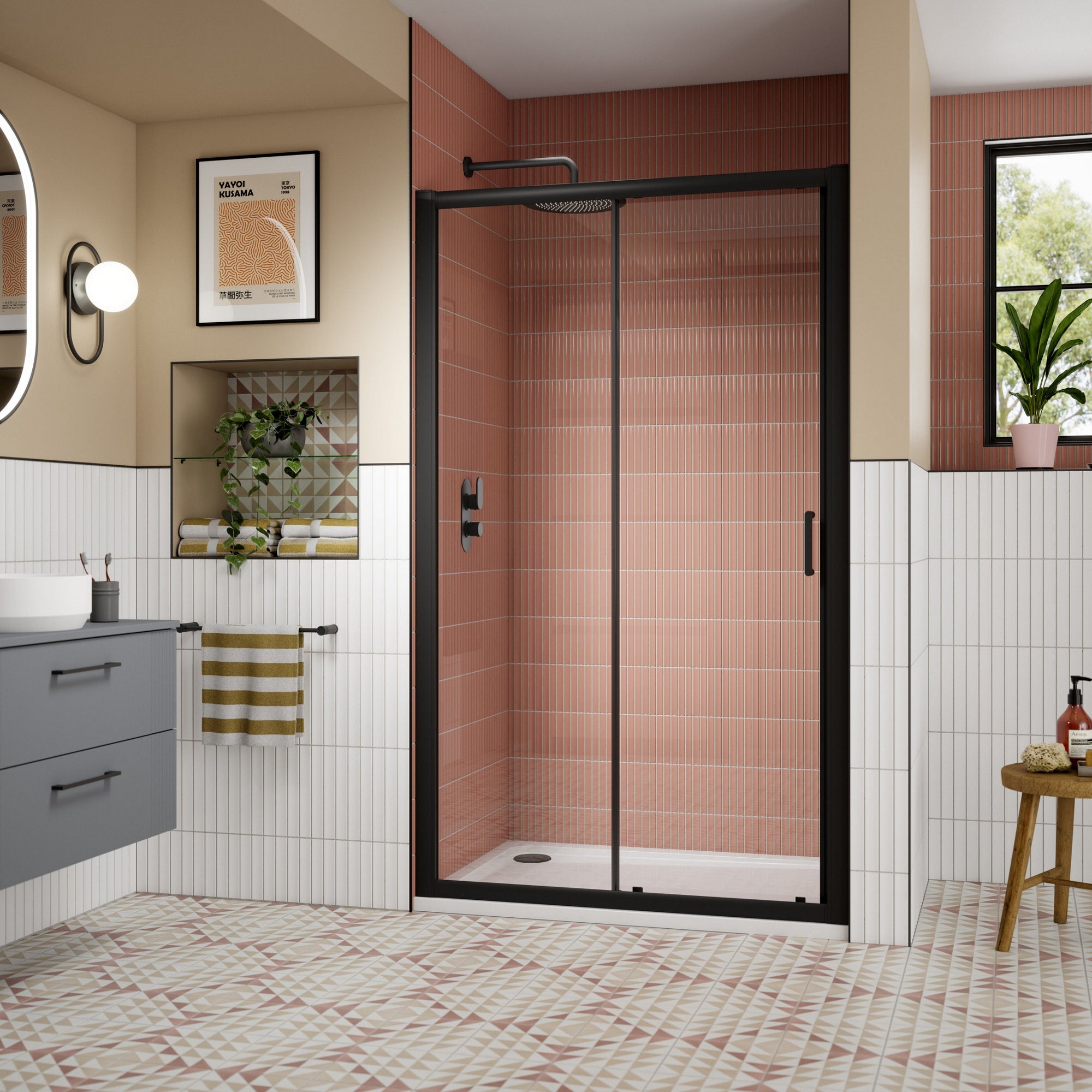 1200mm Sliding Shower Door Matt Black Lume Contemporary 1900mm 8mm Glass