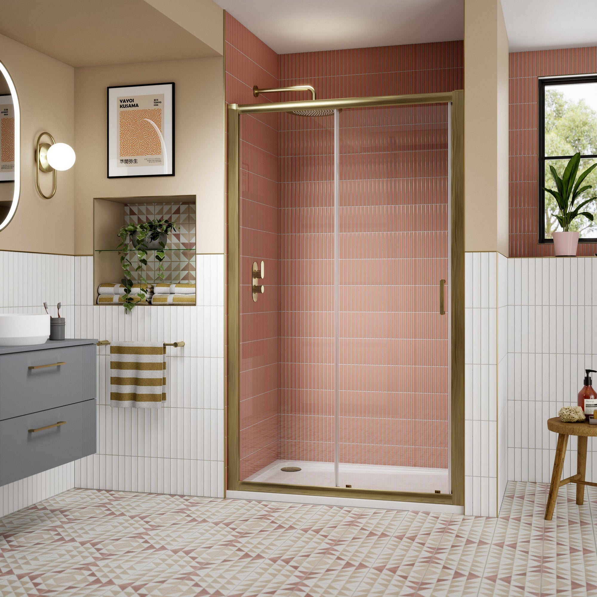 1700mm Sliding Shower Door Brushed Brass Lume Contemporary 1900mm 8mm Glass