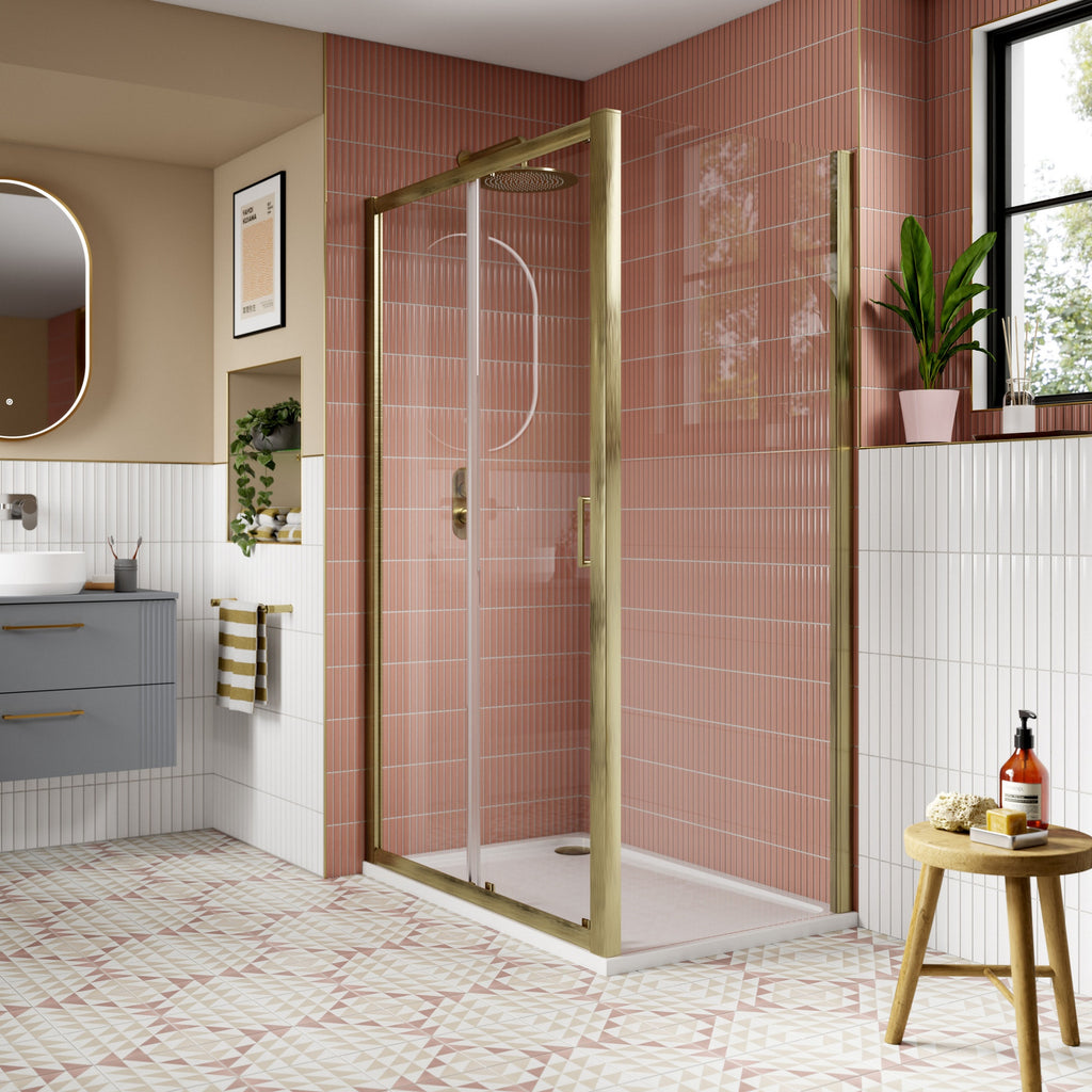 1700mm Sliding Shower Door Brushed Brass Lume Contemporary 1900mm 8mm Glass