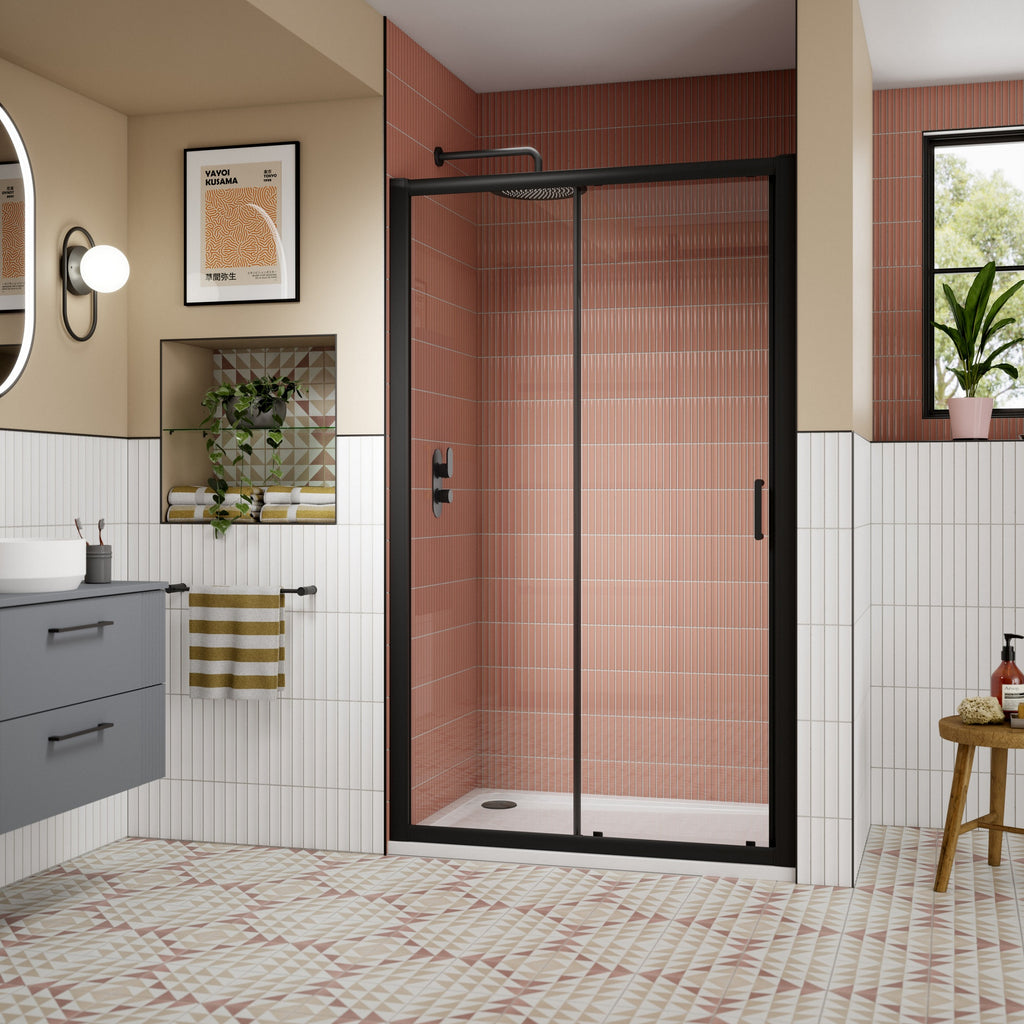 1700mm Sliding Shower Door Matt Black Lume Contemporary 1900mm 8mm Glass