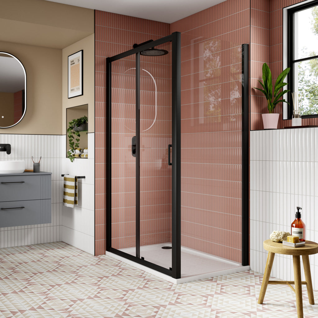 1700mm Sliding Shower Door Matt Black Lume Contemporary 1900mm 8mm Glass
