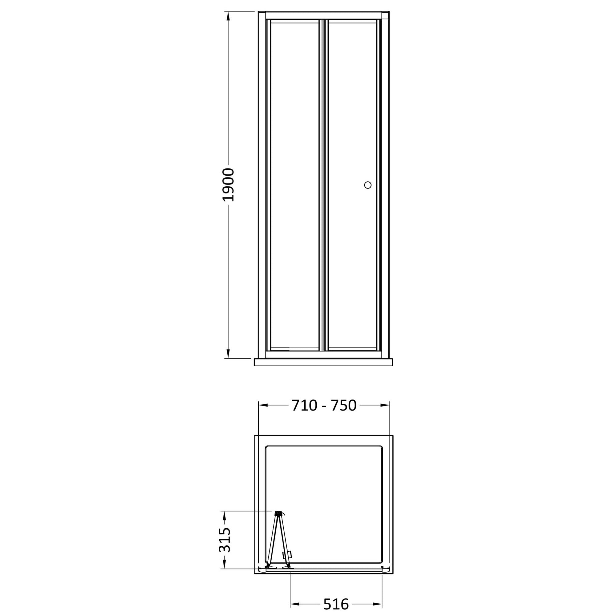 Aura 1900 X 760mm Bi-fold Shower Door Matt Black Contemporary 4mm Glass