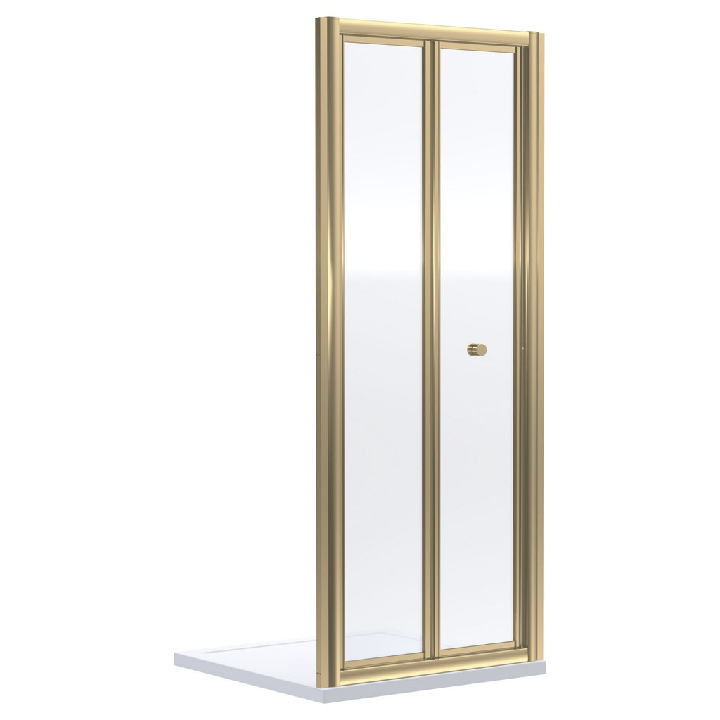 Aura 1900 X 700mm Bi-fold Shower Door Brushed Brass Contemporary 4mm Glass