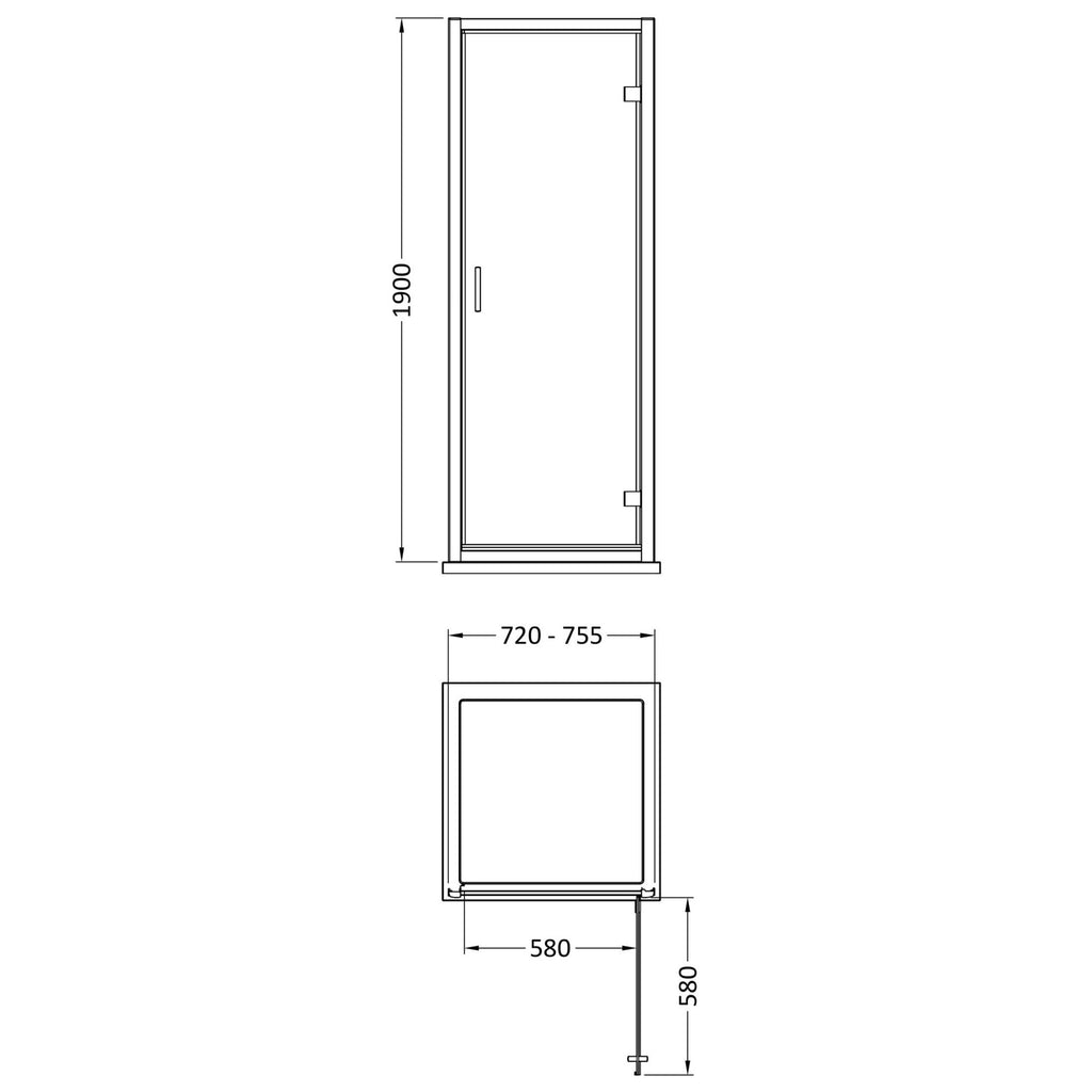 Aura 1900 X 760mm Hinged Shower Door Chrome Contemporary 6mm Glass