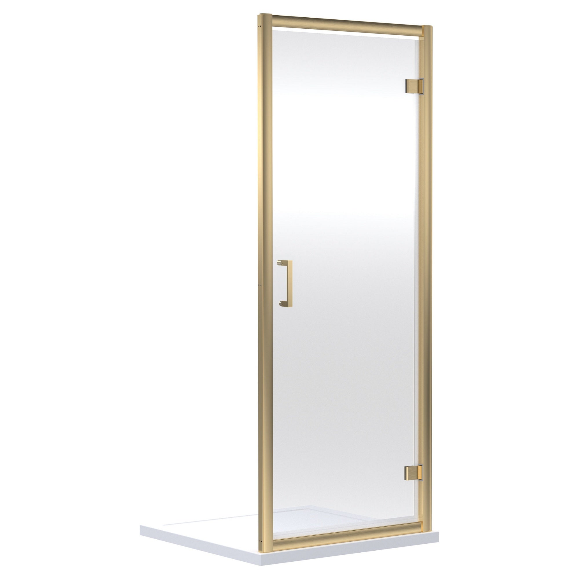 Aura 1900 X 760mm Hinged Shower Door Brushed Brass Contemporary 6mm Glass