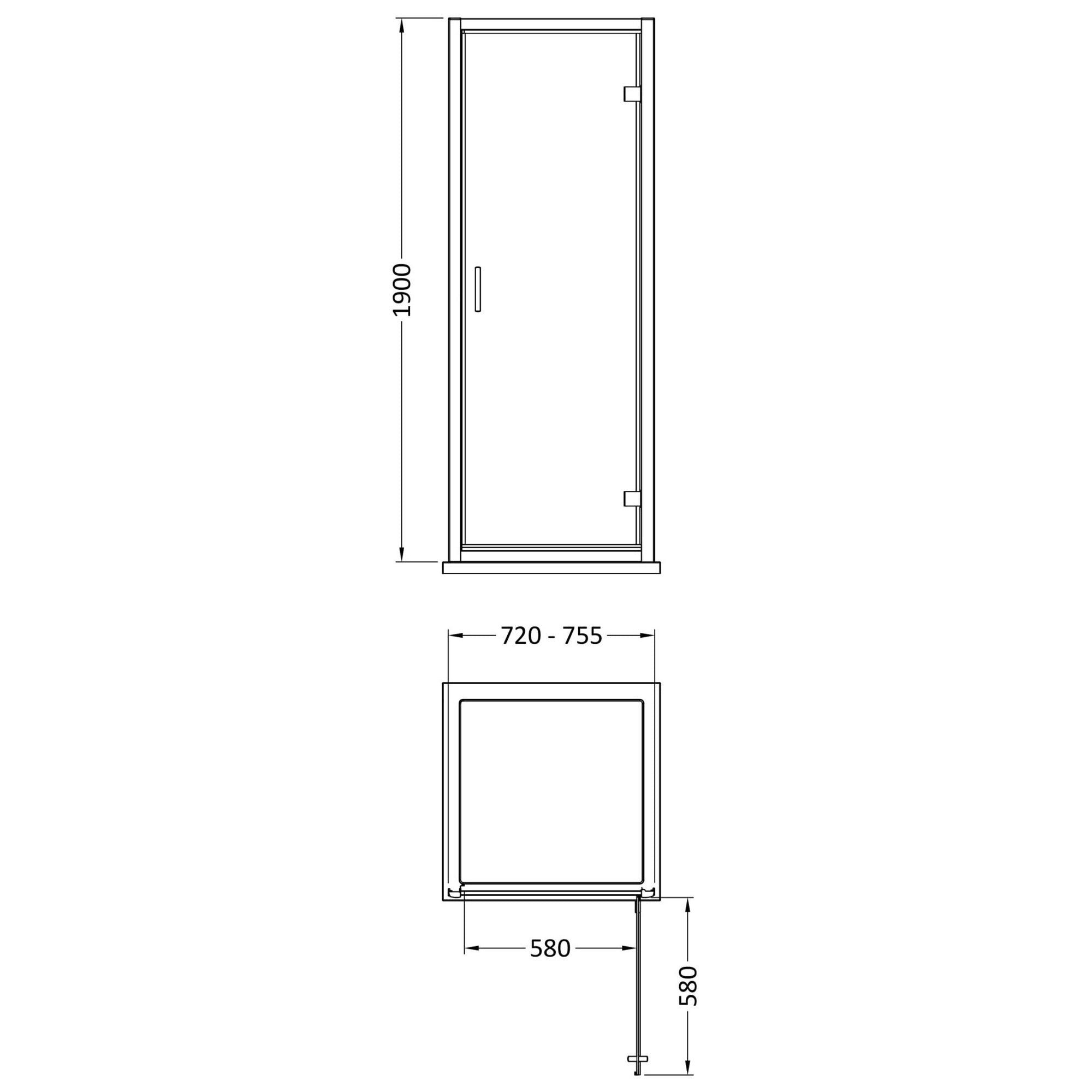 Aura 1900 X 760mm Hinged Shower Door Matt Black Contemporary 6mm Glass