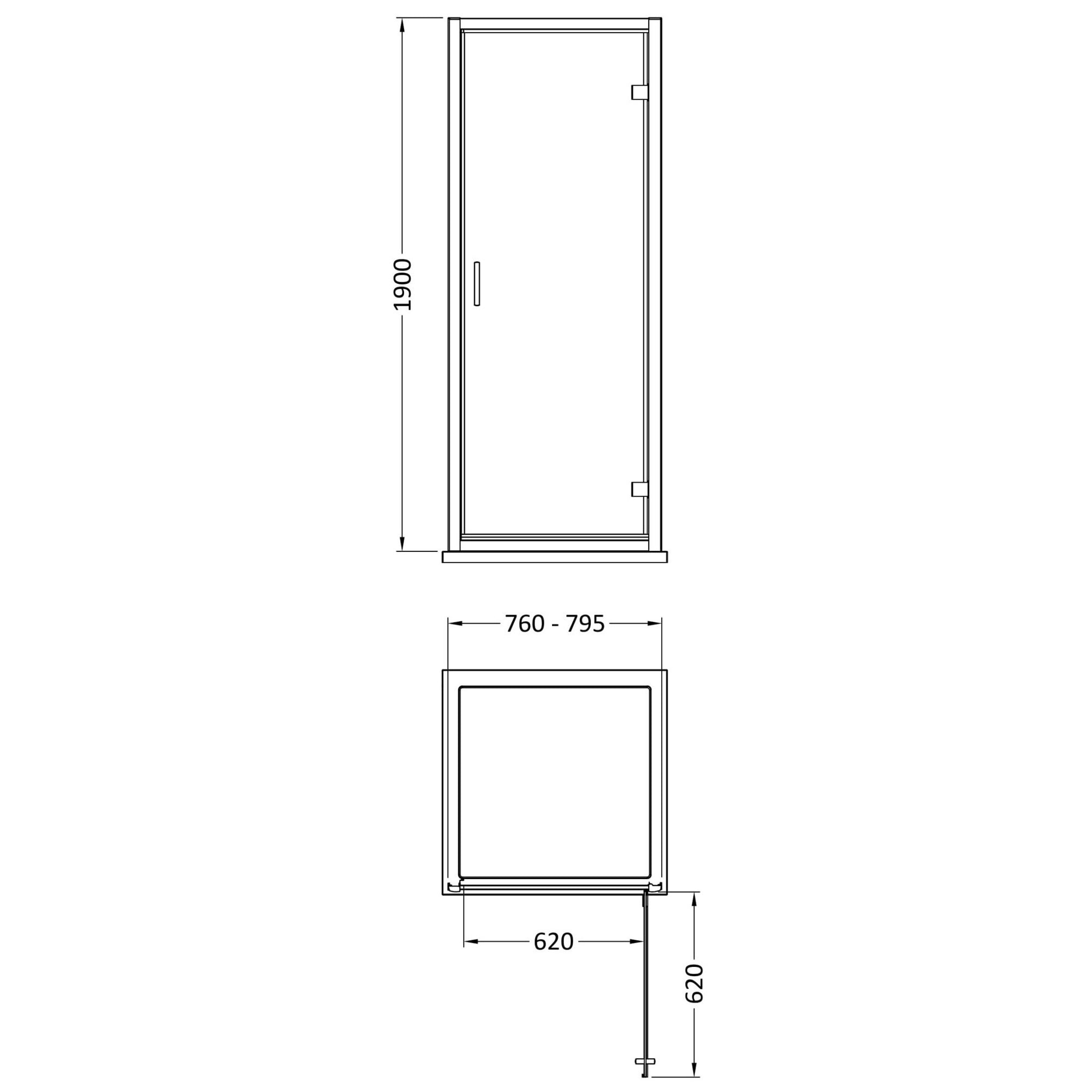 Aura 1900 X 800mm Hinged Shower Door Brushed Brass Contemporary 6mm Glass