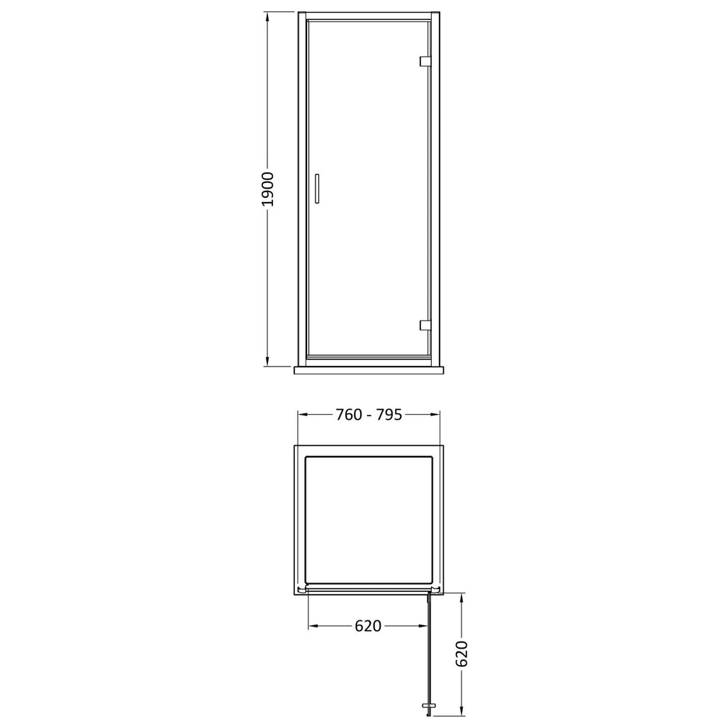 Aura 1900 X 800mm Hinged Shower Door Matt Black Contemporary 6mm Glass