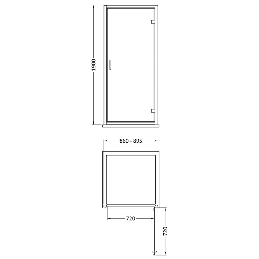Aura 1900 X 900mm Hinged Shower Door Matt Black 6mm Glass Contemporary