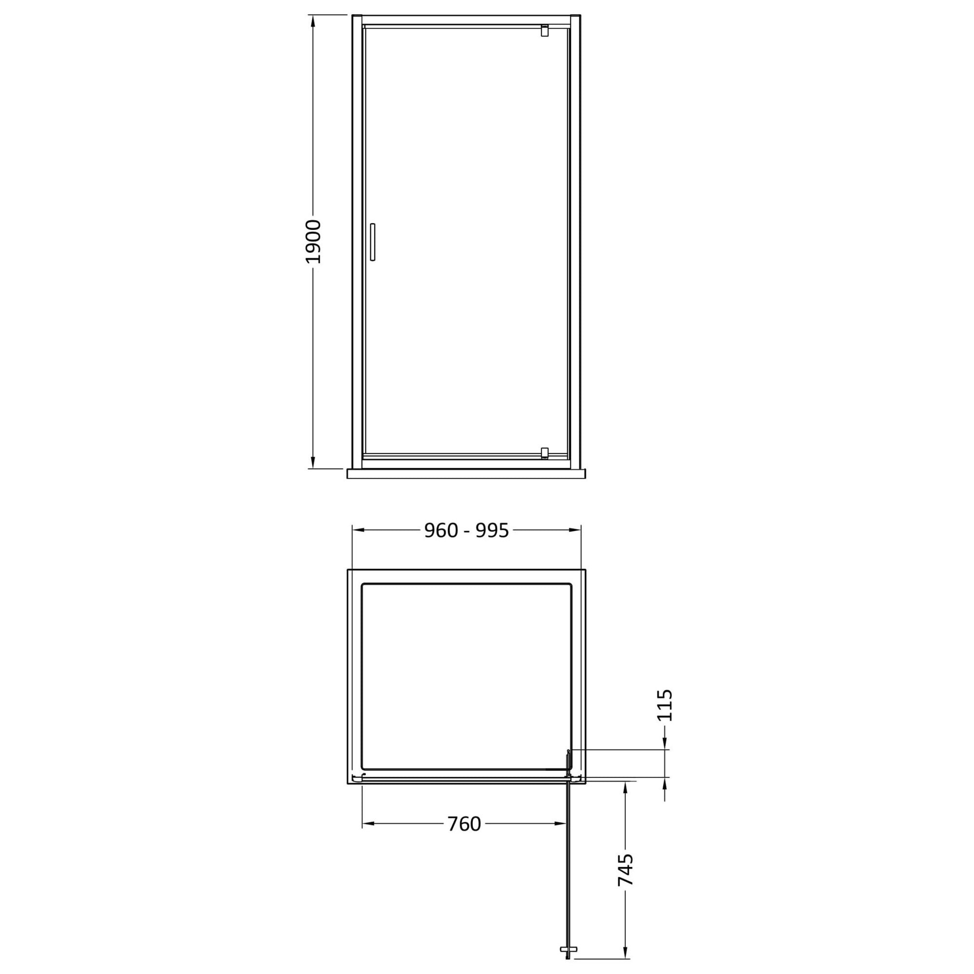 Aura 1900 X 1000mm Pivot Shower Door Chrome 6mm Glass Contemporary