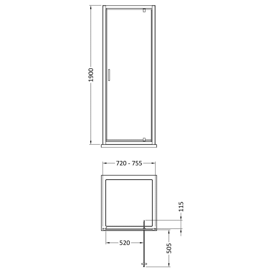 Aura 1900 X 760mm Pivot Shower Door Chrome 6mm Glass Contemporary