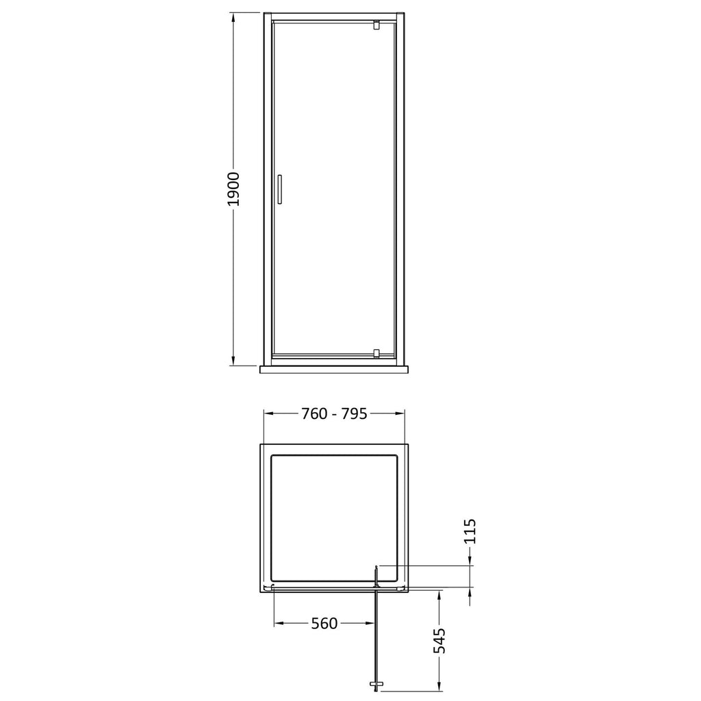 Aura 1900 X 800mm Pivot Shower Door Chrome 6mm Glass Contemporary