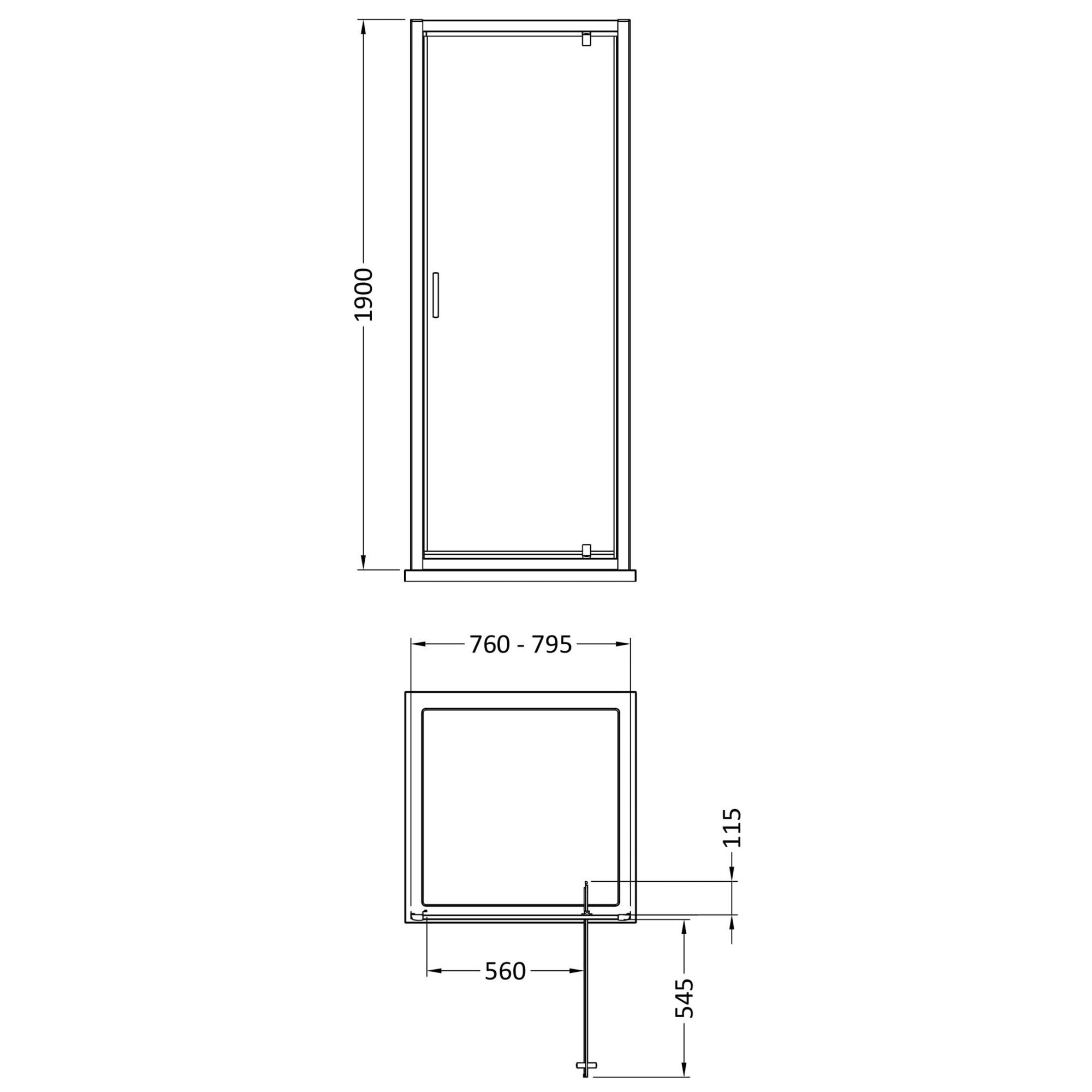 Aura 1900 X 800mm Pivot Shower Door Chrome 6mm Glass Contemporary