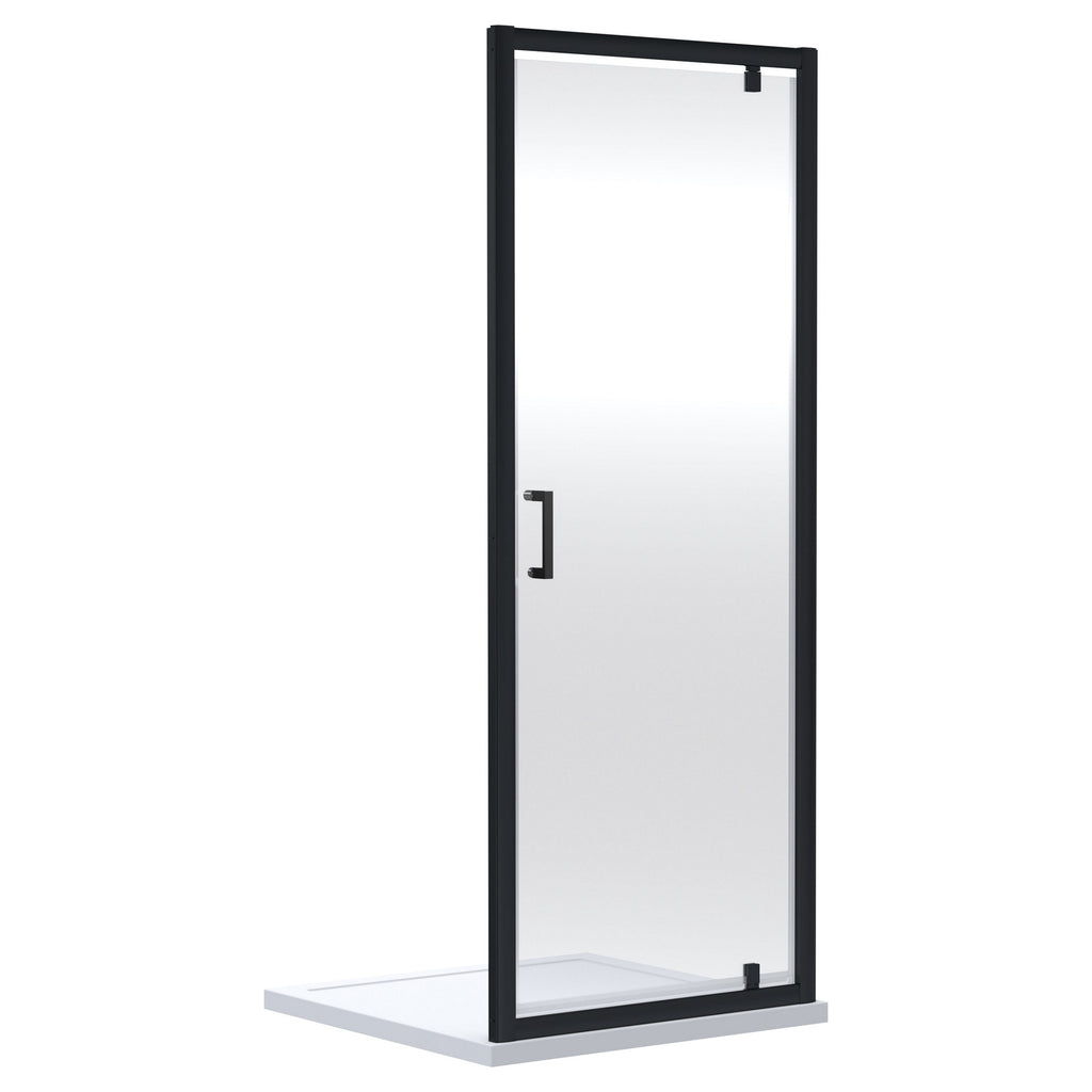 Aura 1900 X 800mm Pivot Shower Door Matt Black 6mm Glass Contemporary