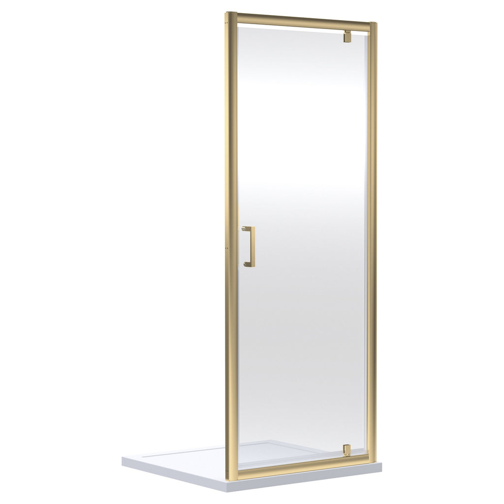 Aura 1900 X 900mm Pivot Shower Door Brushed Brass 6mm Glass Contemporary