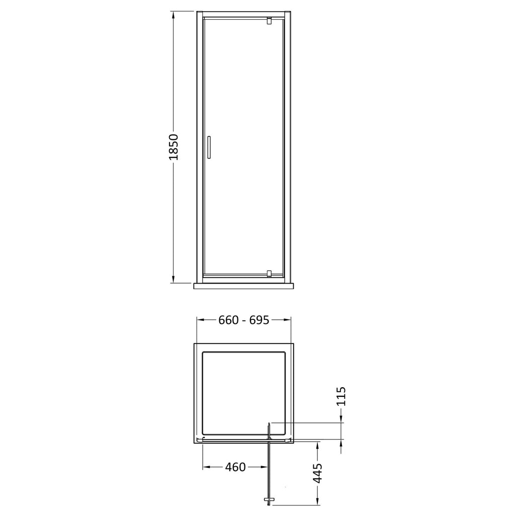 Lyra 1850 X 700mm Pivot Shower Door Chrome 5mm Glass