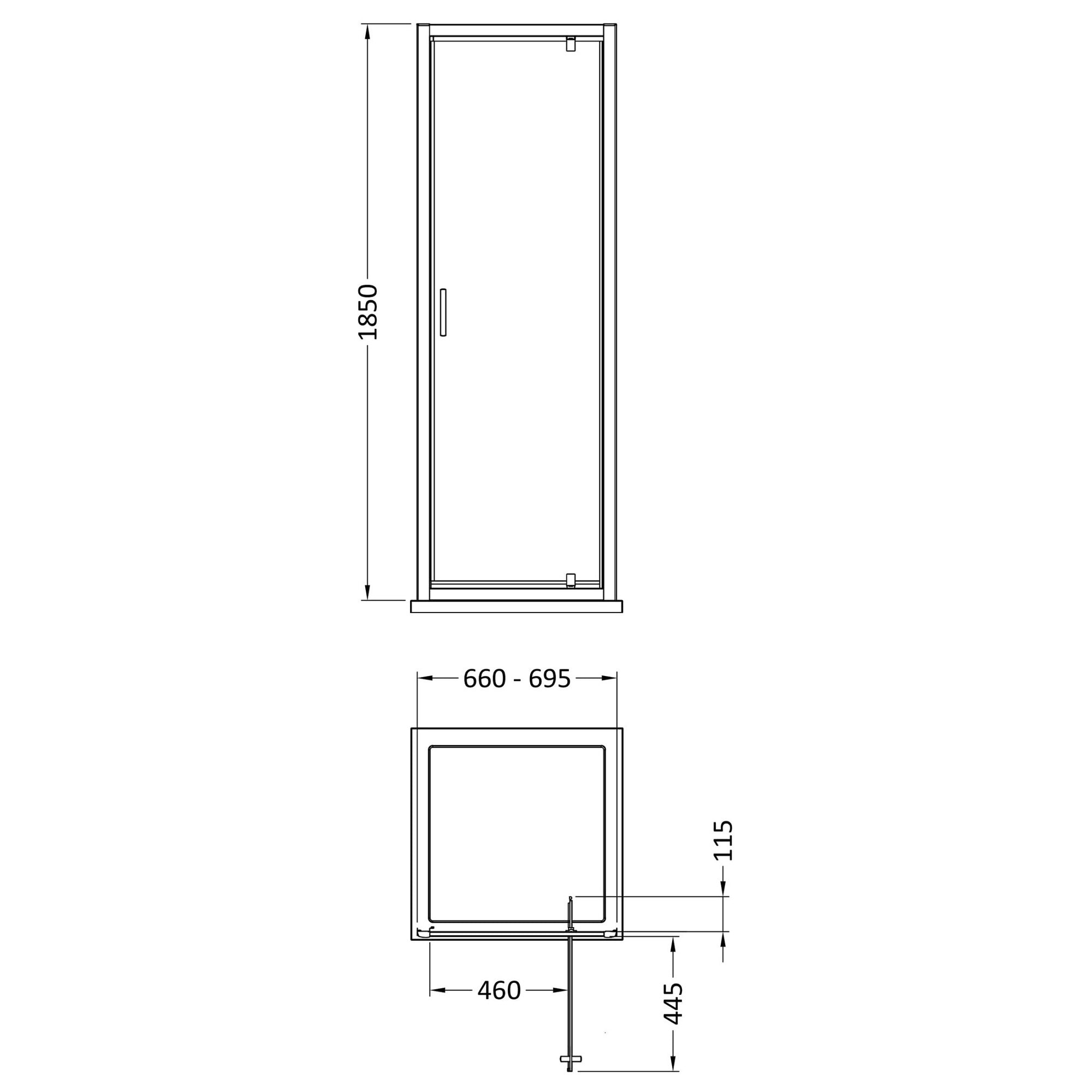 Lyra 1850 X 700mm Pivot Shower Door Chrome 5mm Glass