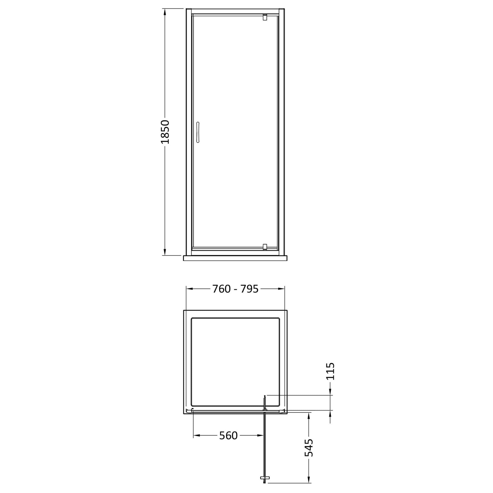 Lyra 1850 X 800mm Pivot Shower Door Chrome 5mm Glass Contemporary Enclosure
