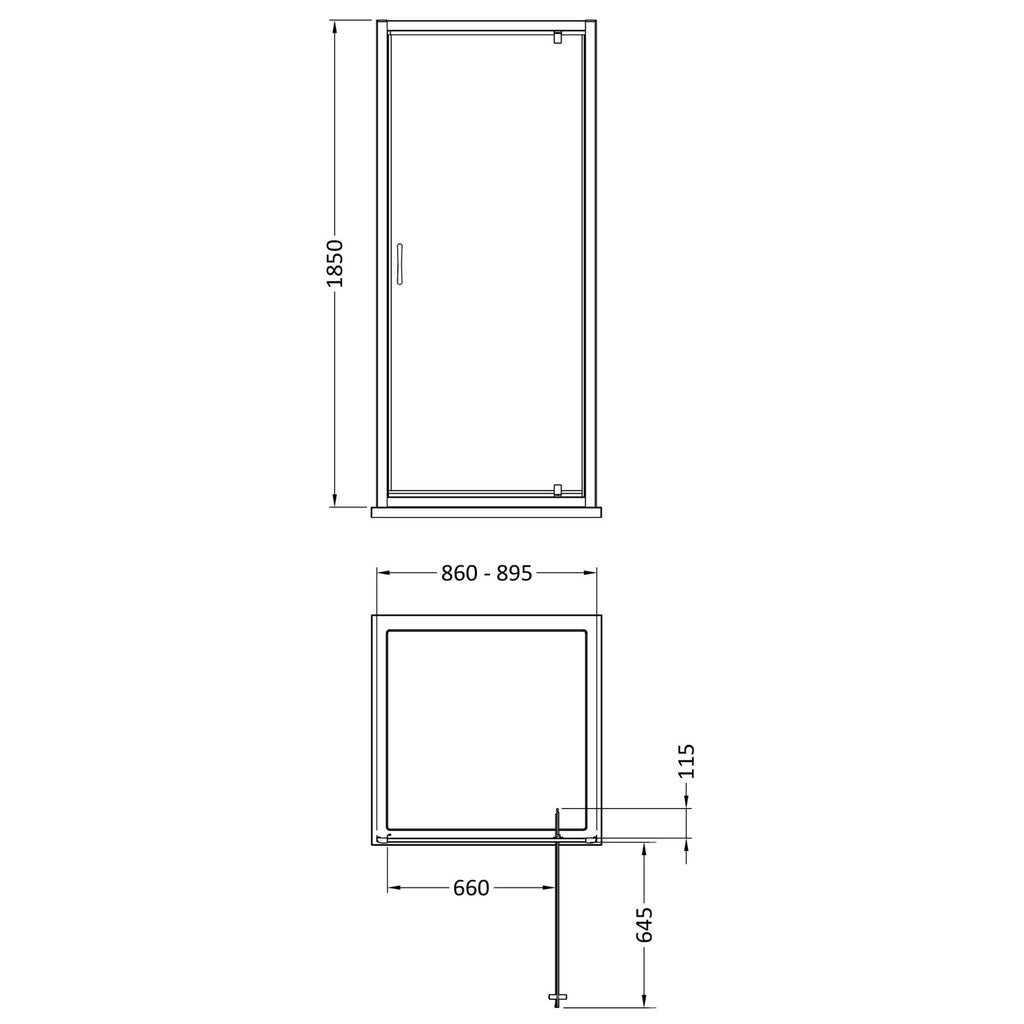 Lyra 1850 X 900mm Pivot Shower Door Chrome 5mm Glass Contemporary Enclosure
