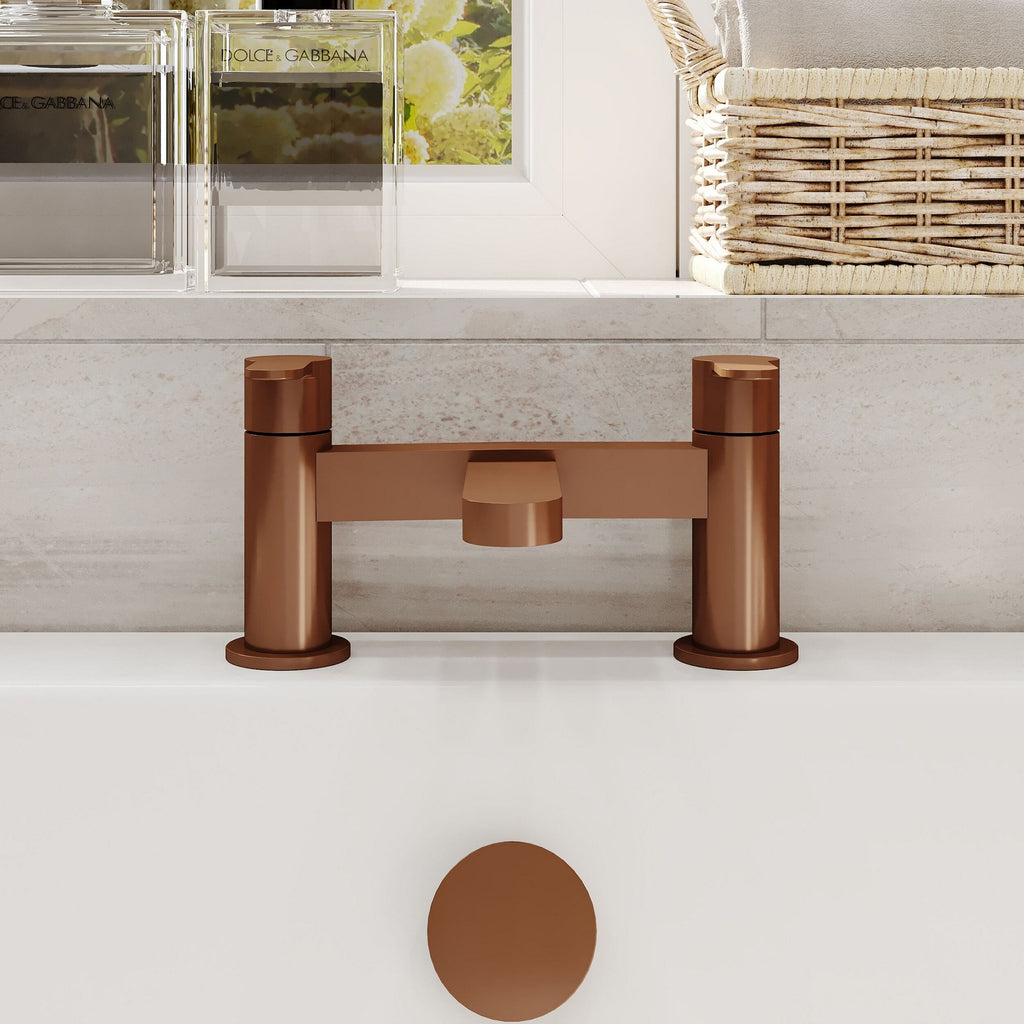 Aurelis Contemporary Brushed Bronze Deck Mounted Bath Filler 2 Tap Hole