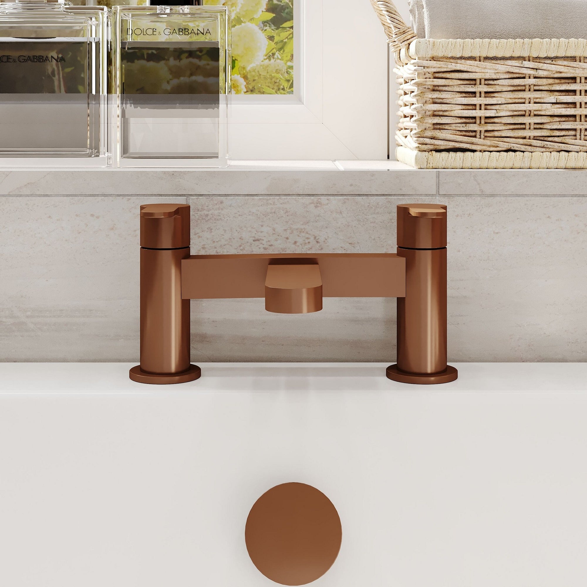 Aurelis Contemporary Brushed Bronze Deck Mounted Bath Filler 2 Tap Hole