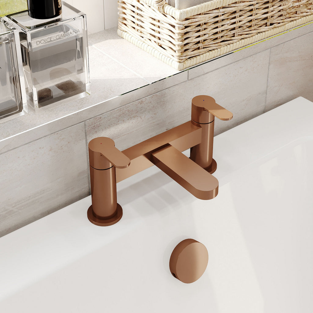 Aurelis Contemporary Brushed Bronze Deck Mounted Bath Filler 2 Tap Hole