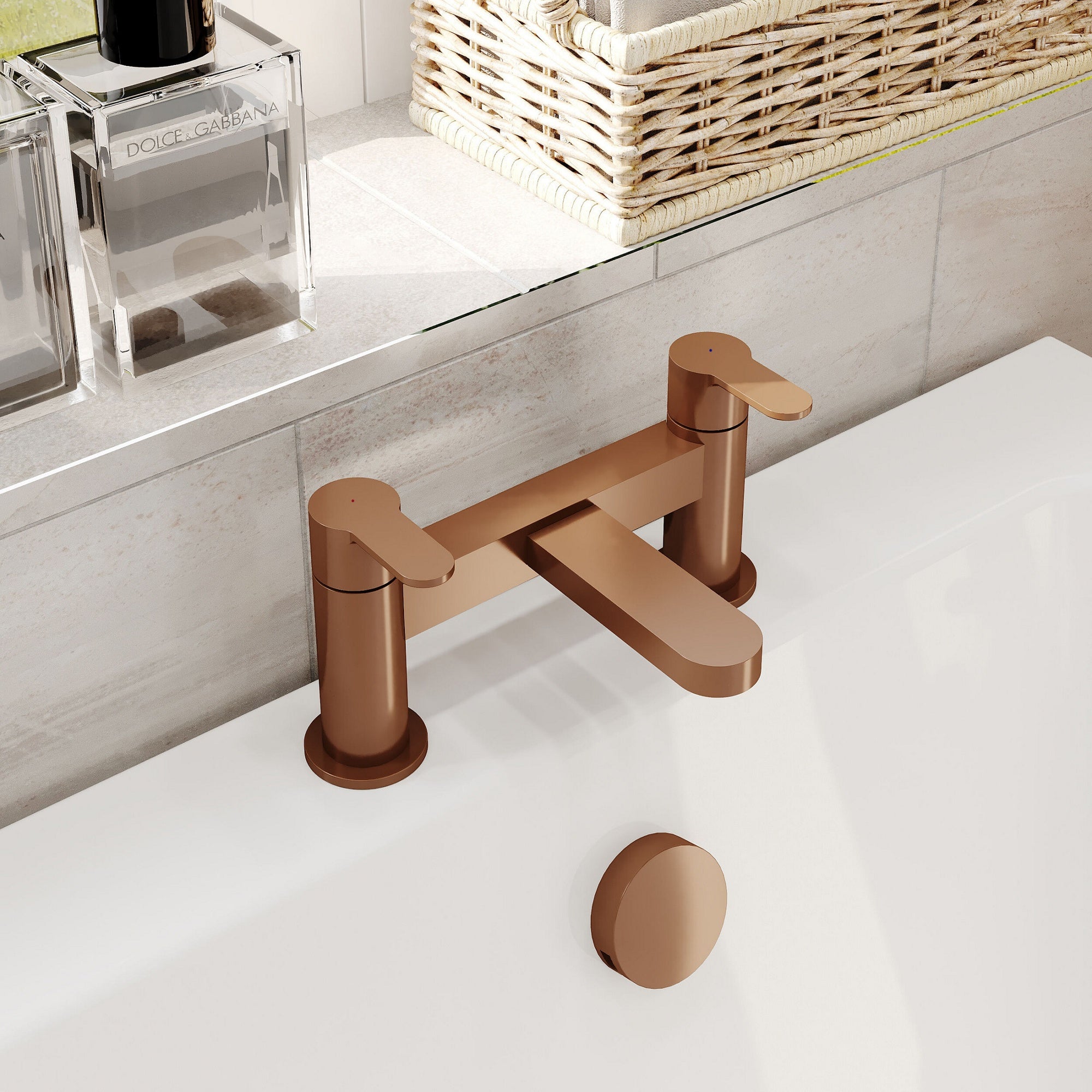 Aurelis Contemporary Brushed Bronze Deck Mounted Bath Filler 2 Tap Hole