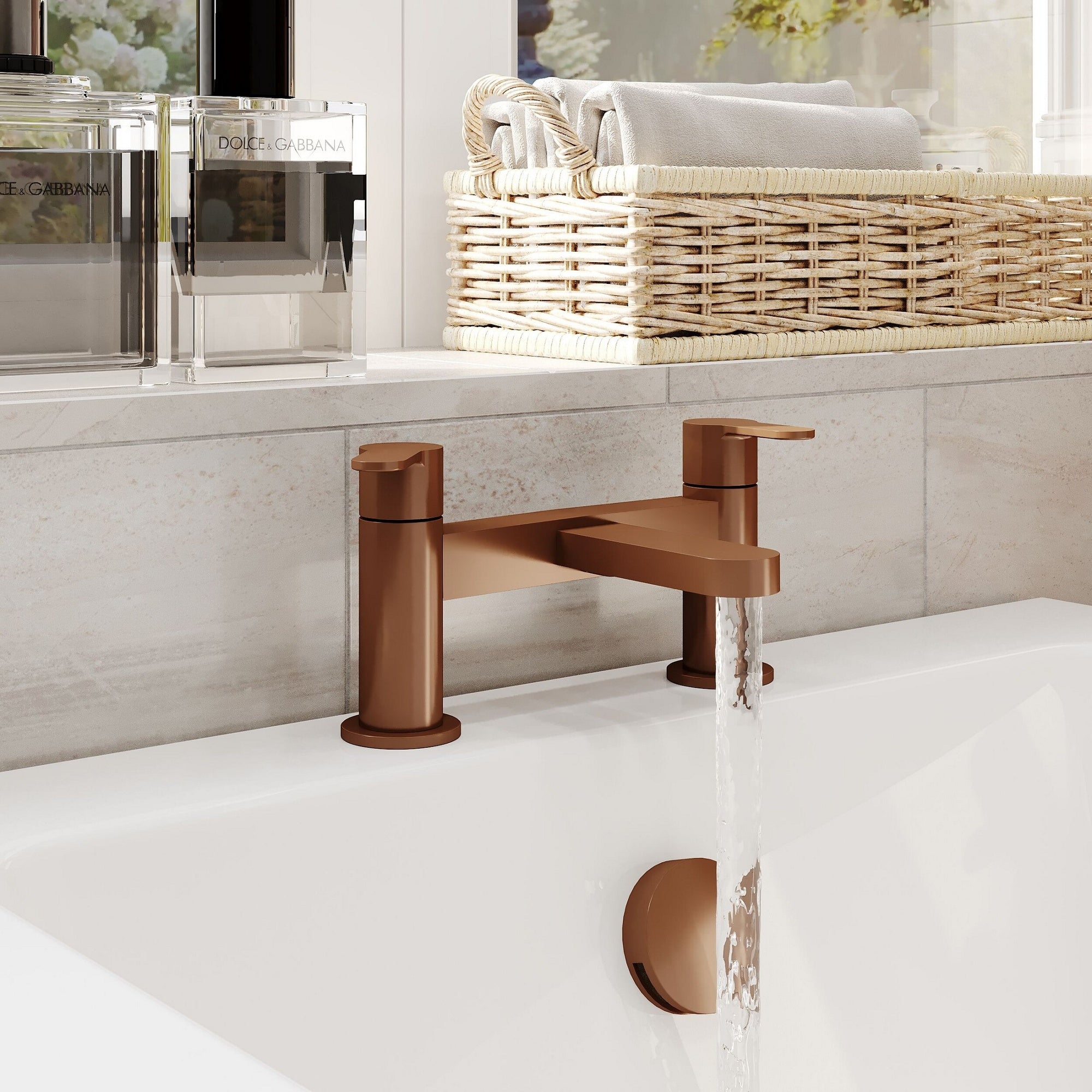 Aurelis Contemporary Brushed Bronze Deck Mounted Bath Filler 2 Tap Hole
