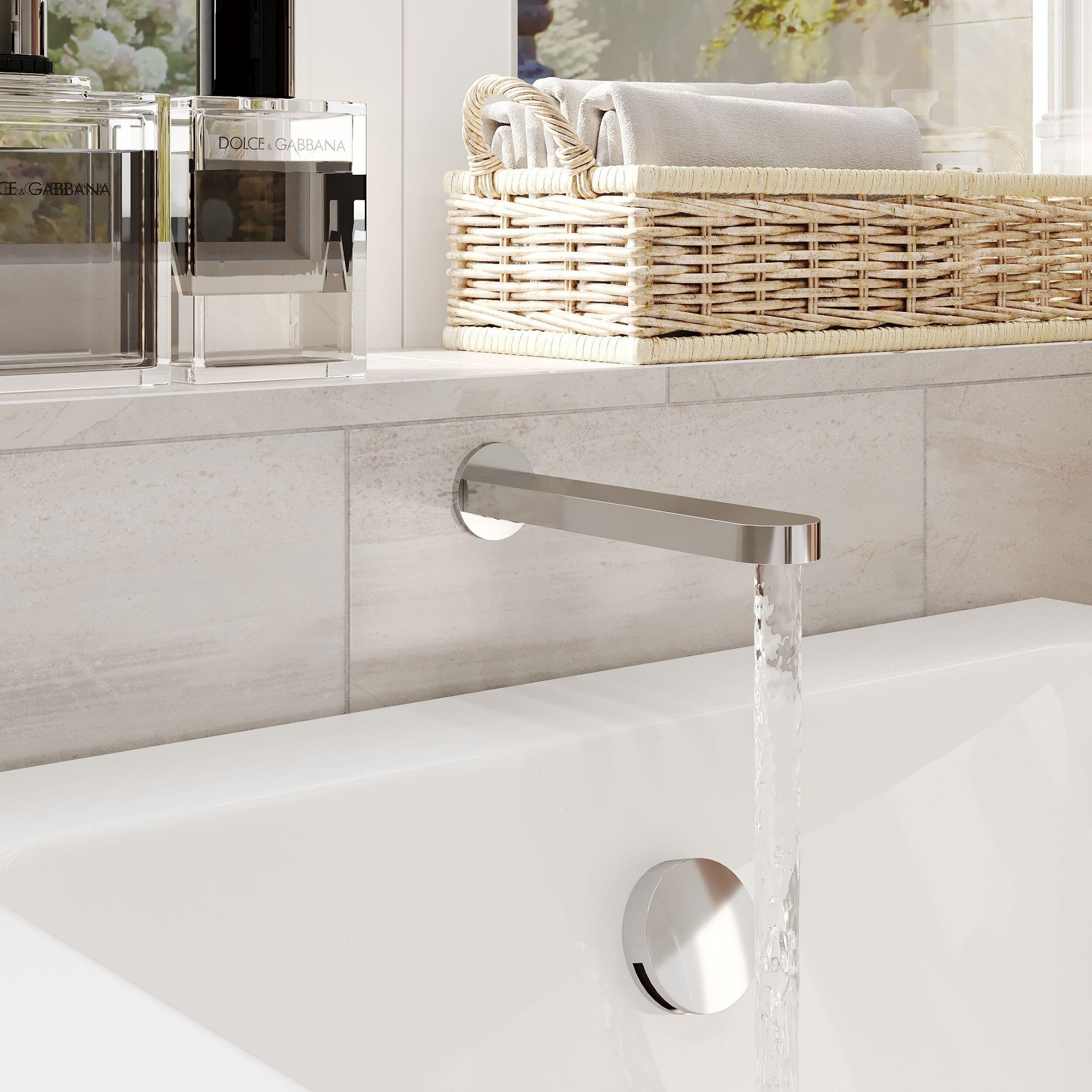 Aurelis Contemporary Chrome Wall Mounted Bath Spout 1 Tap Hole