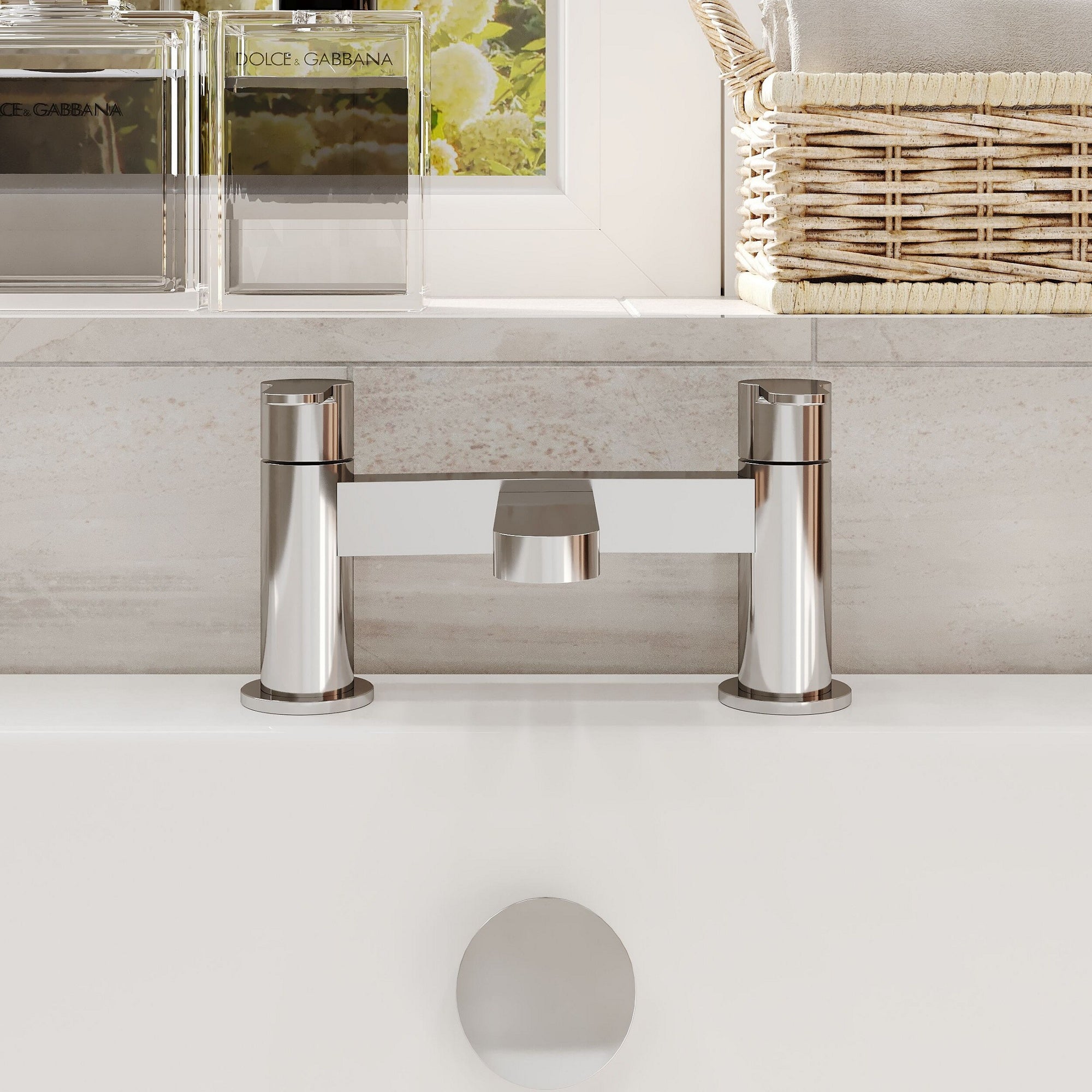 Aurelis Contemporary Chrome Deck Mounted Bath Filler 2 Tap Hole