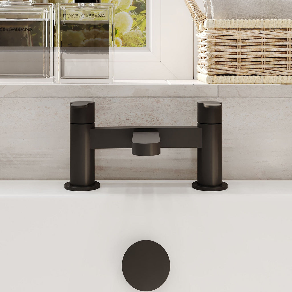 Aurelis Contemporary Matt Black Deck Mounted Bath Filler 2 Tap Hole