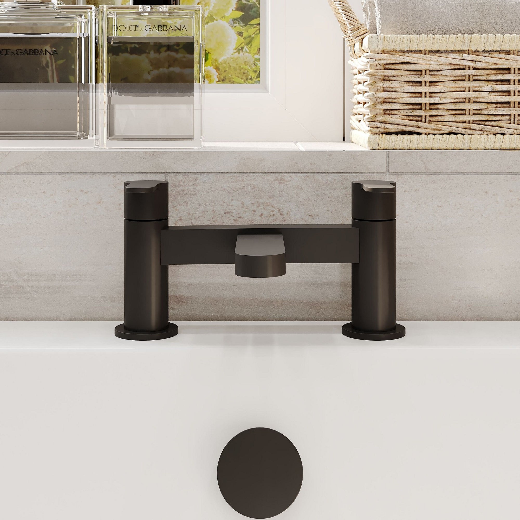 Aurelis Contemporary Matt Black Deck Mounted Bath Filler 2 Tap Hole