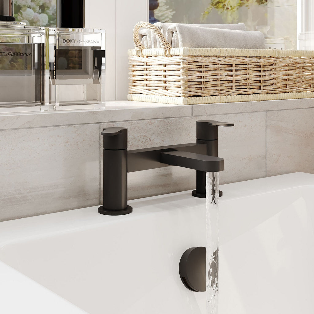 Aurelis Contemporary Matt Black Deck Mounted Bath Filler 2 Tap Hole