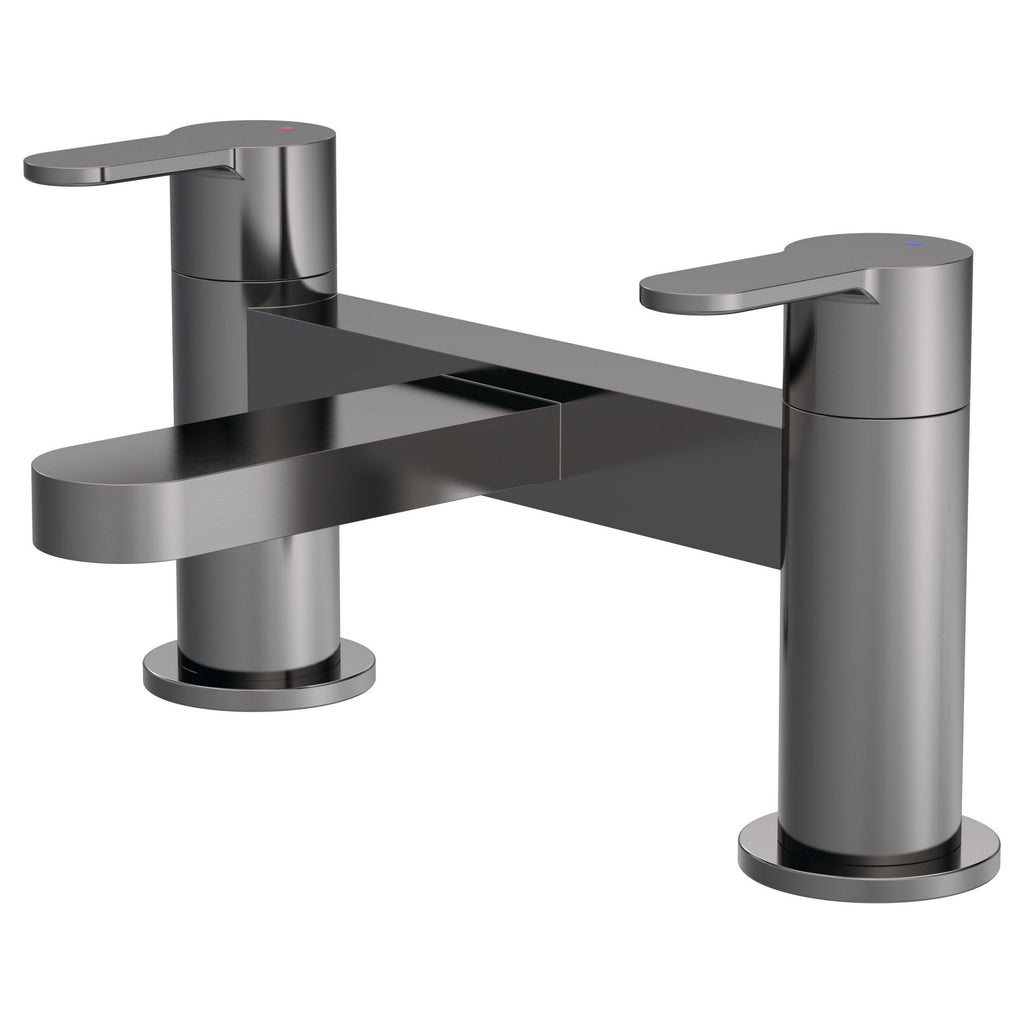 Aurelis Contemporary Brushed Pewter Deck Mounted Bath Filler 2 Tap Hole