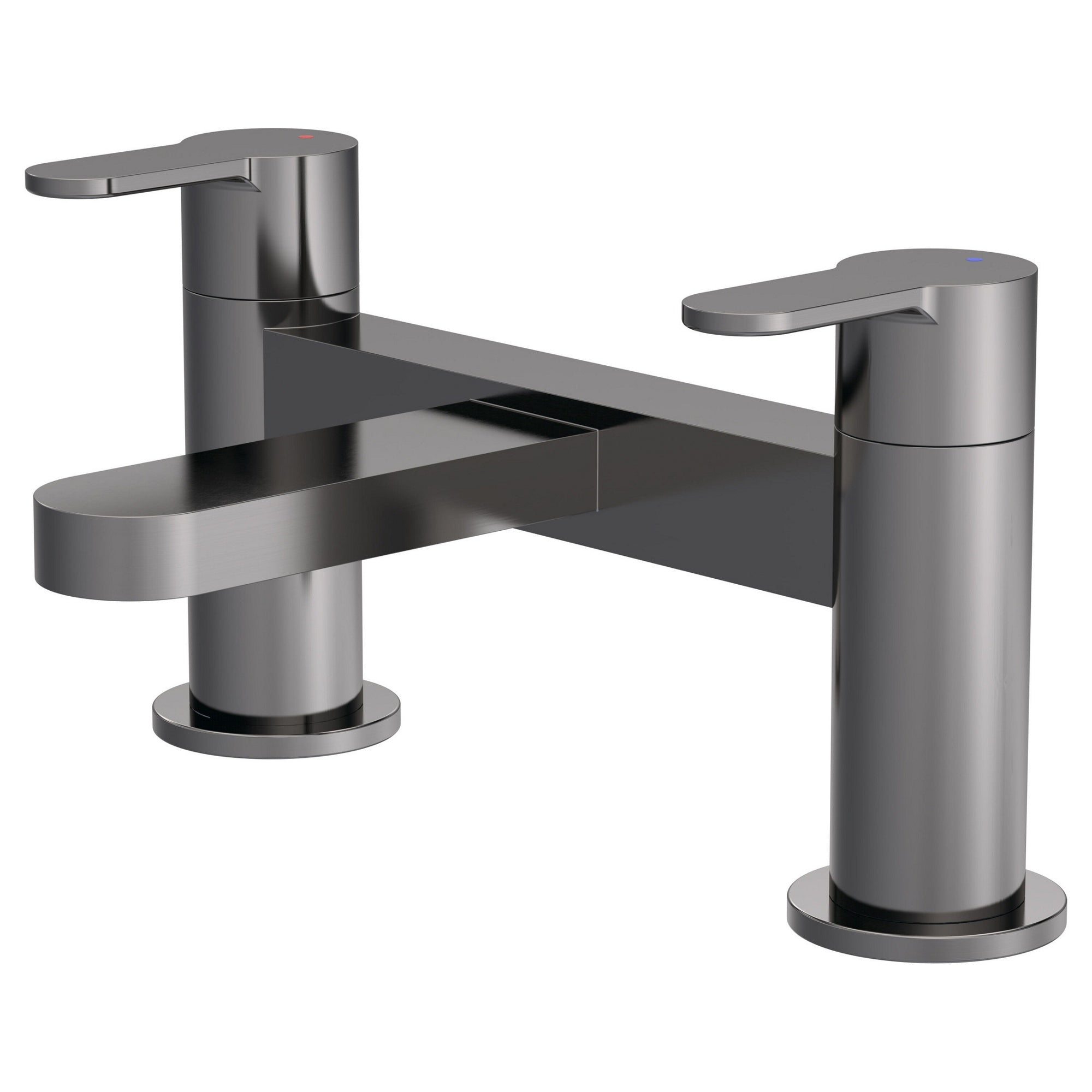 Aurelis Contemporary Brushed Pewter Deck Mounted Bath Filler 2 Tap Hole