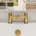 Aurelis Contemporary Brushed Brass Deck Mounted Bath Filler 2 Tap Hole
