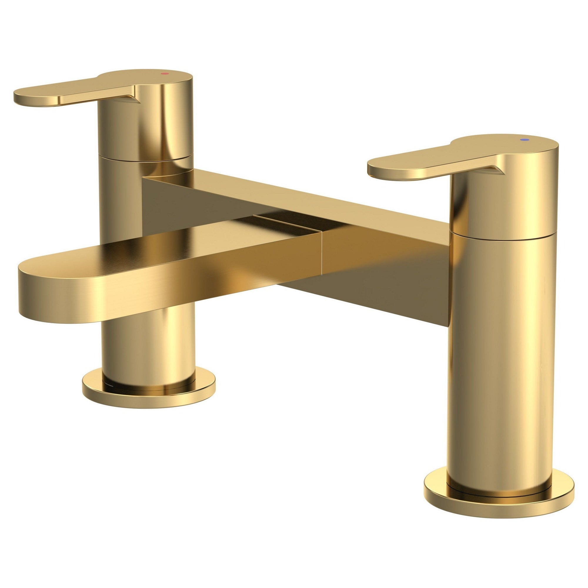 Aurelis Contemporary Brushed Brass Deck Mounted Bath Filler 2 Tap Hole
