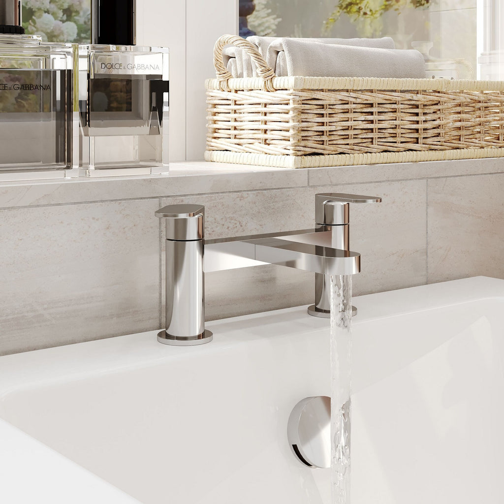 Vellora Contemporary Chrome Deck Mounted Bath Filler 2 Tap Hole