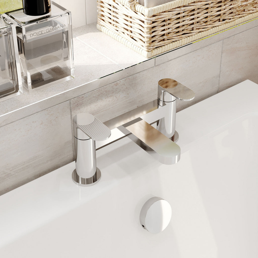 Vellora Contemporary Chrome Deck Mounted Bath Filler 2 Tap Hole