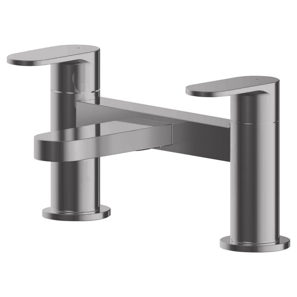 Vellora Contemporary Brushed Pewter Deck Mounted Bath Filler 2 Tap Hole
