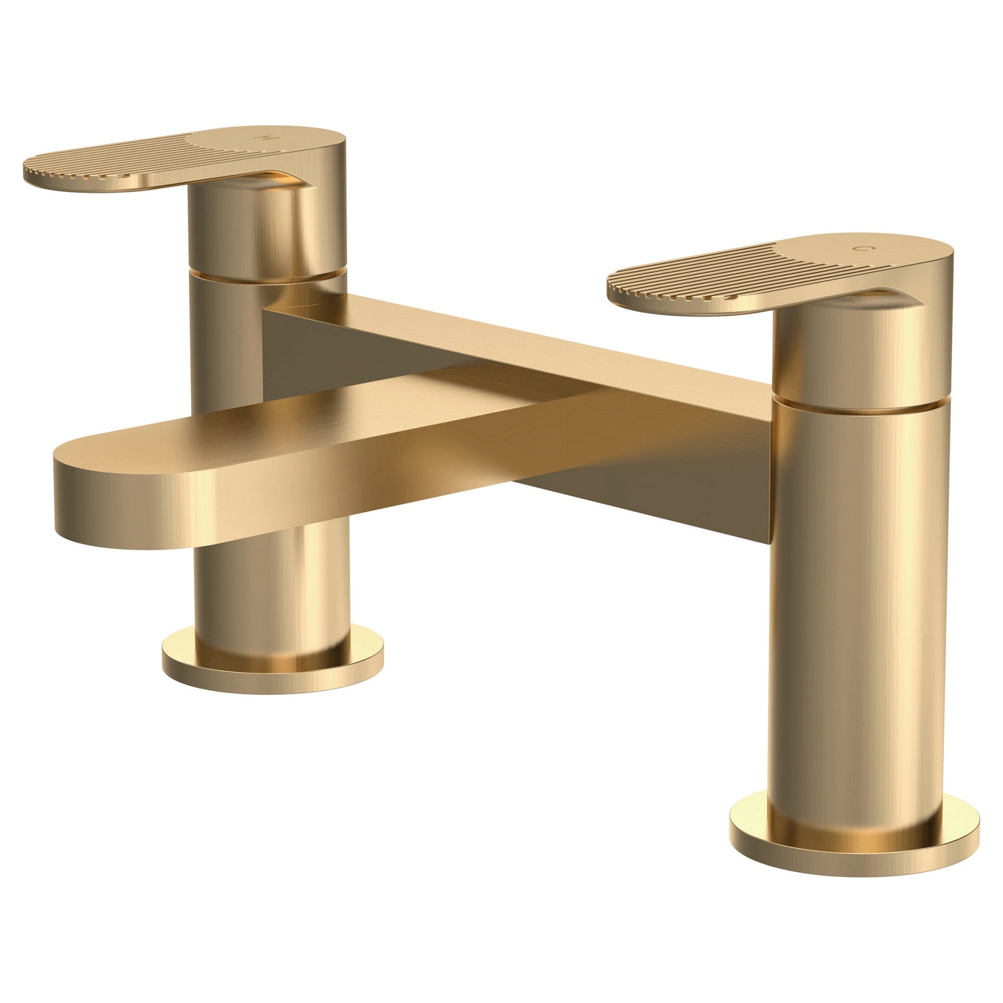 Vellora Contemporary Brushed Brass Deck Mounted Bath Filler 2 Tap Hole