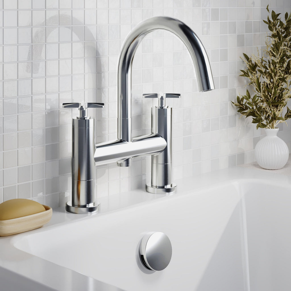 Kastis Contemporary Chrome Deck Mount Bath Filler 2 Tap Hole