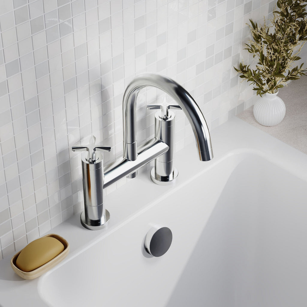 Kastis Contemporary Chrome Deck Mount Bath Filler 2 Tap Hole