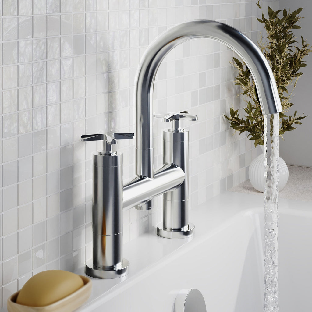 Kastis Contemporary Chrome Deck Mount Bath Filler 2 Tap Hole