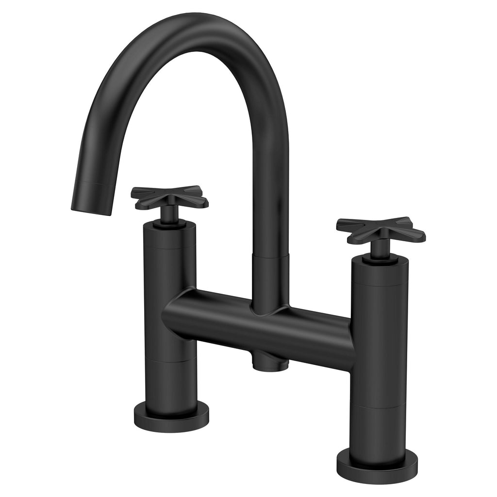 Kastis Contemporary Matt Black Deck Mount Bath Filler 2 Tap Hole