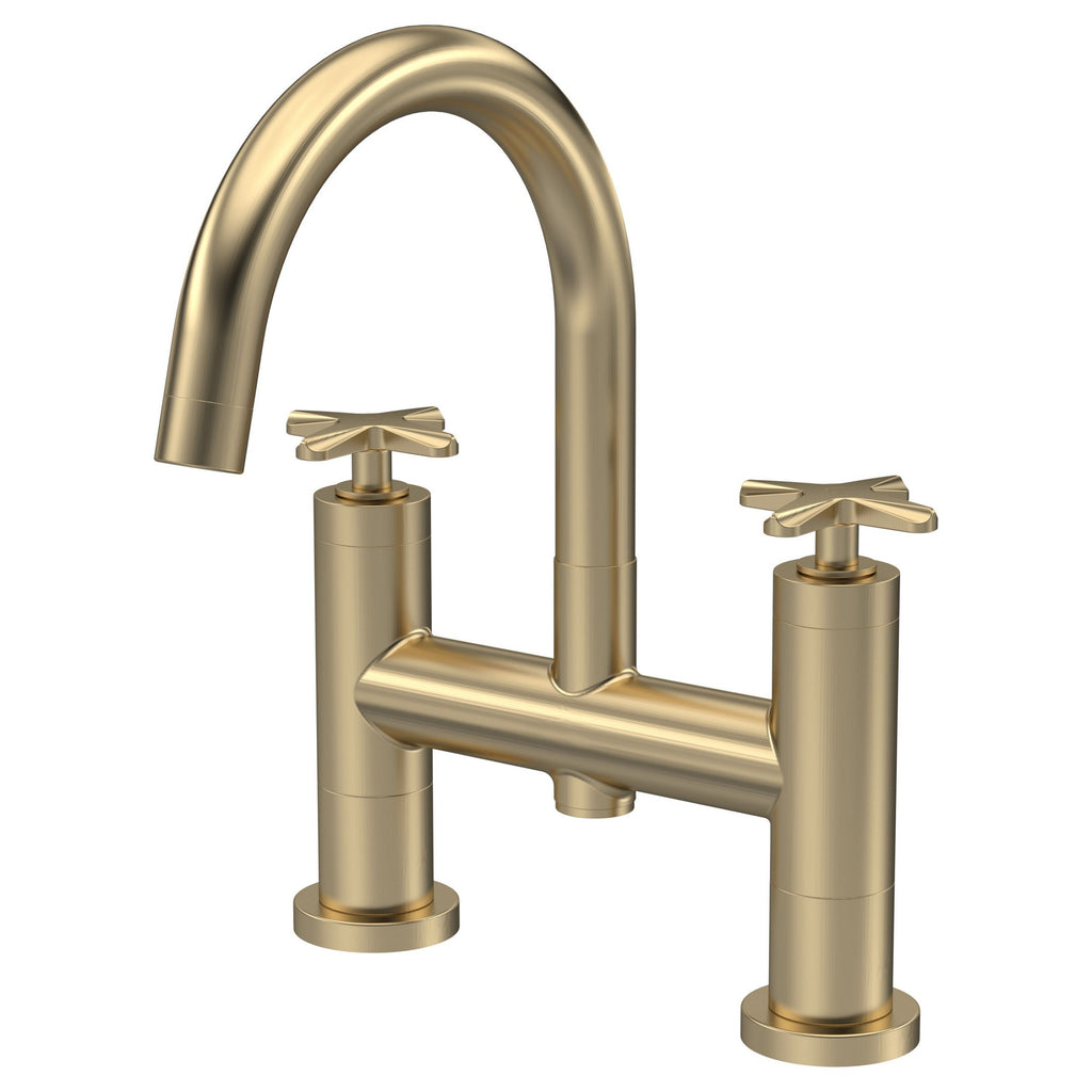 Kastis Contemporary Brushed Brass Deck Mount Bath Filler 2 Tap Hole