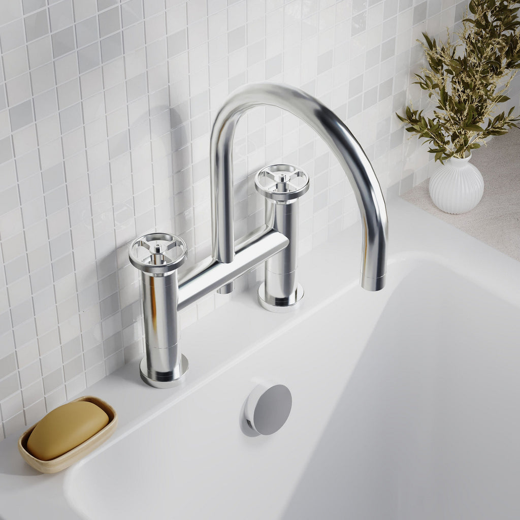 Ultima Contemporary Chrome Bath Filler 2 Tap Hole Crosshead 115mm Spout